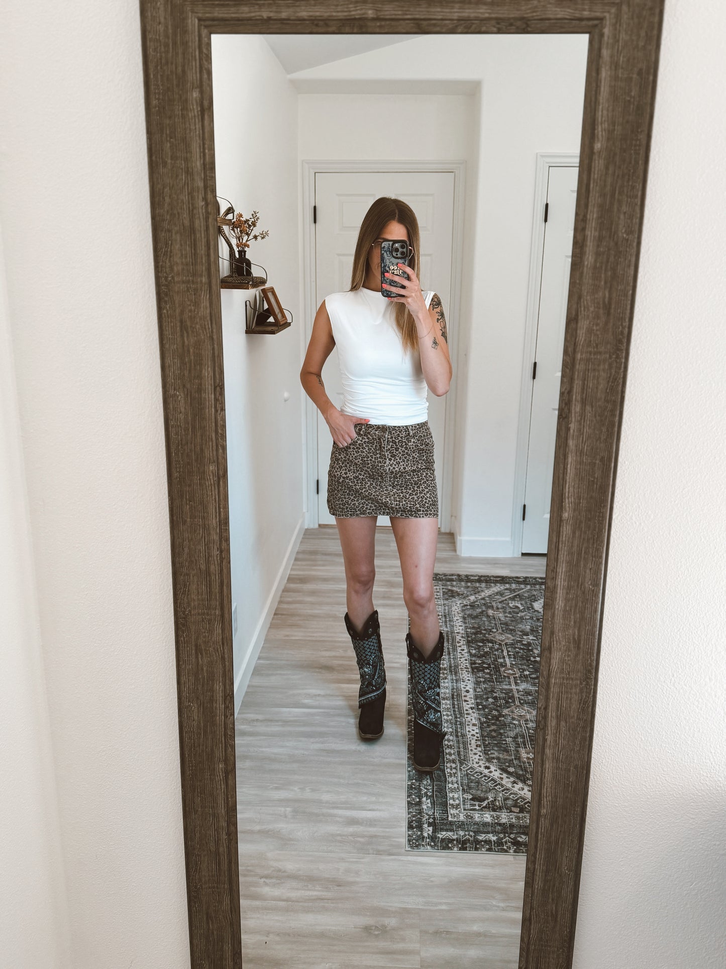 Leopard Denim Skirt