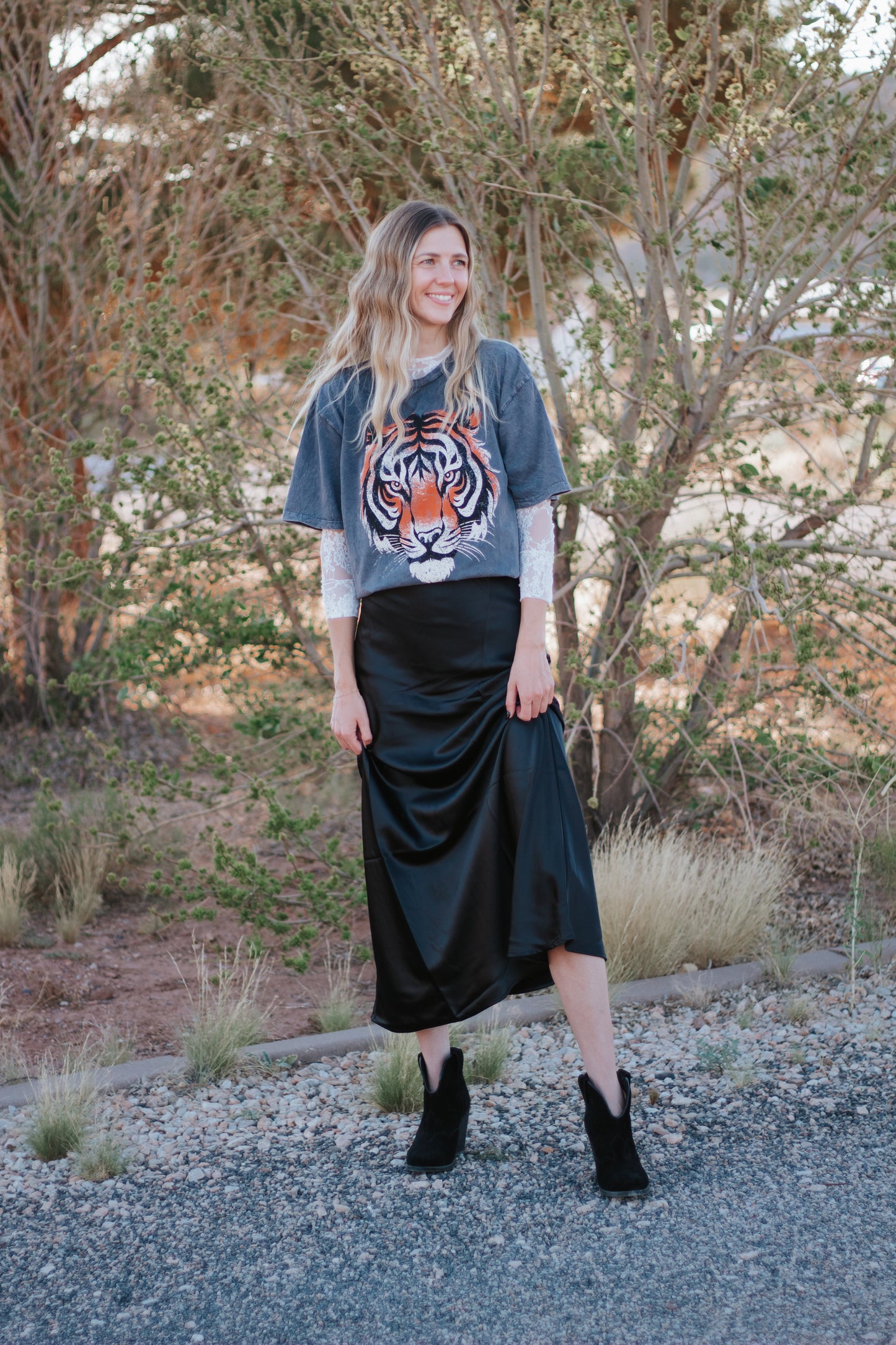 Allie Satin Black Skirt